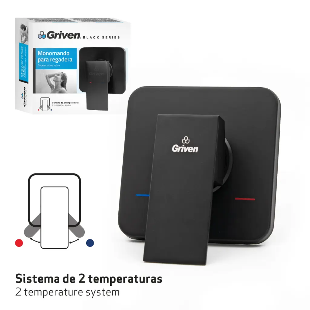 monomando para regadera negro cuadrado griven