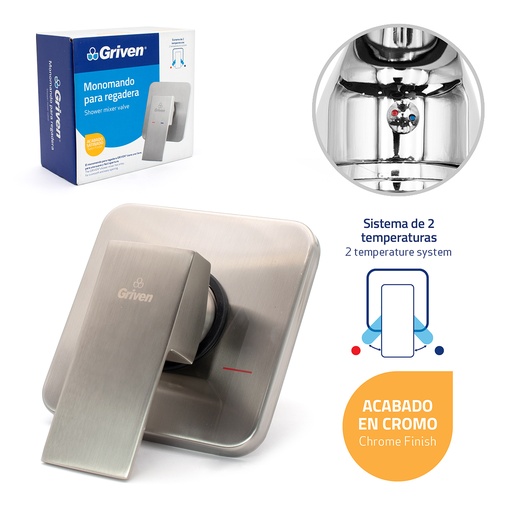 [GV-WSA-3] monomando para regadera cuadrado satinado griven