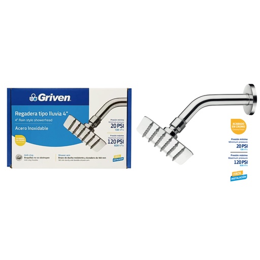 [GV-SHC4-SARM] Regadera cuadrada 4" cromada griven
