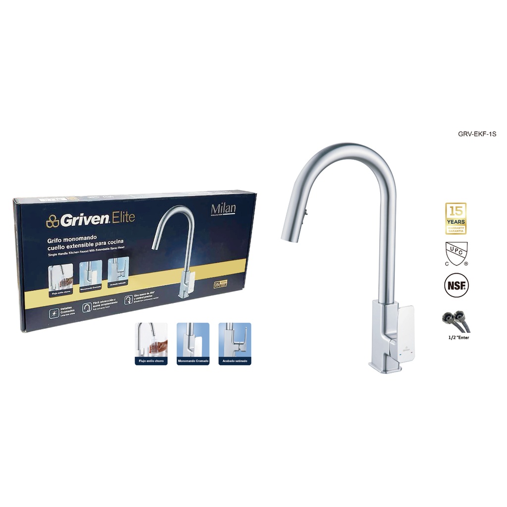 Llave estirable de fregador satinada Elite