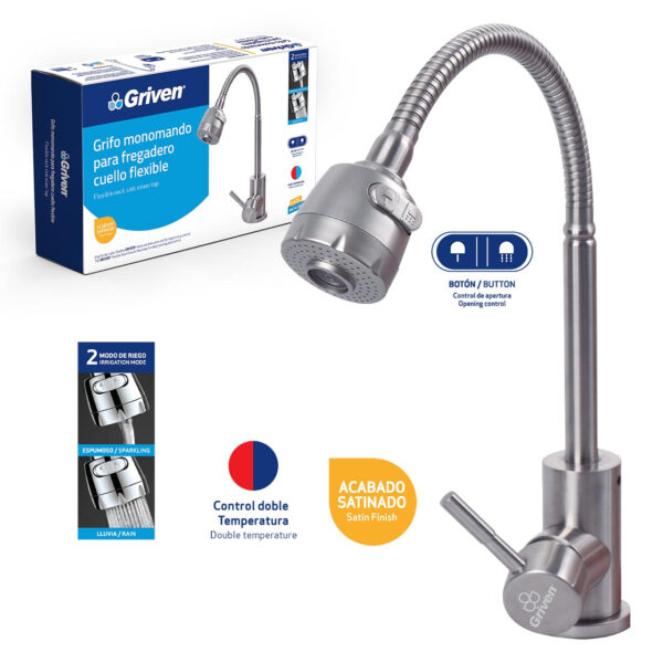 Grifo de fregador monomando flexible griven