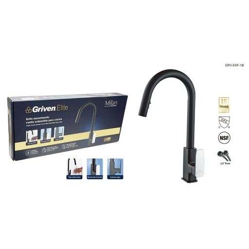 [grv-ekf-1b] Llave estirable de fregador negro Elite