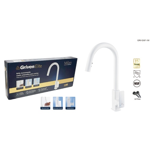 [grv-ekf-1w] Llave estirable de fregador blanco Elite