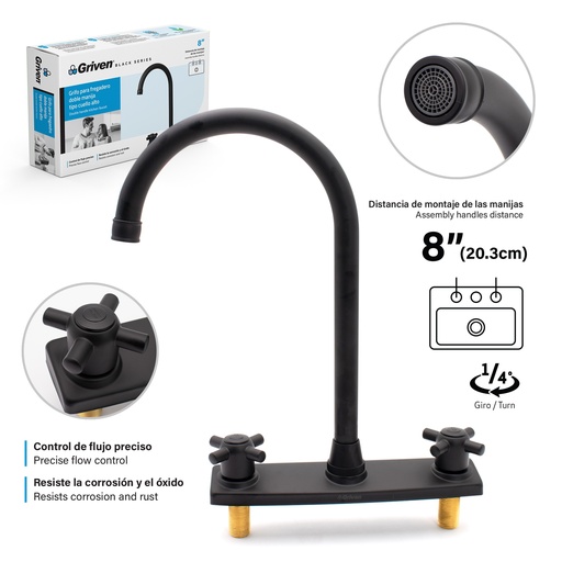 [a367-bf801] Grifo doble de fregador negro cruz griven
