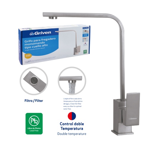 [gv-smf603] Grifo de fregador monomando satin plana griven